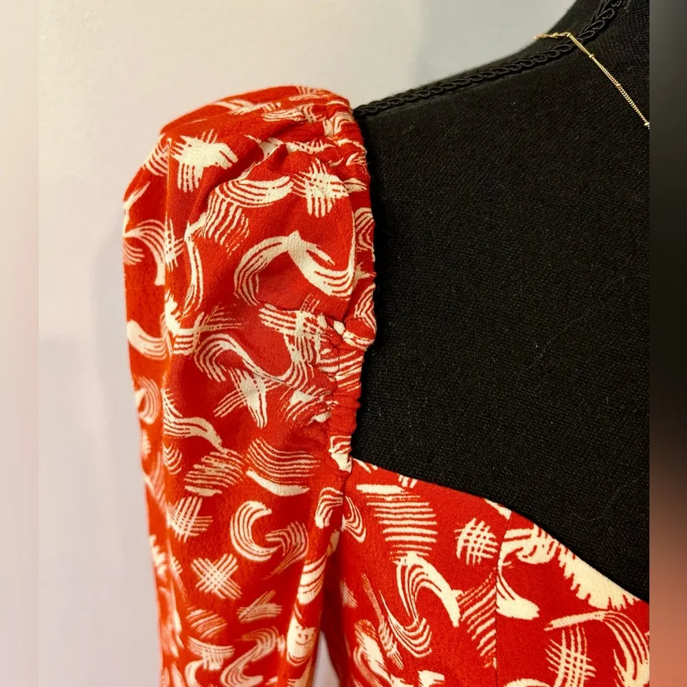 Puff Sleeve Floral Midi Dress Size 12 - Image 10