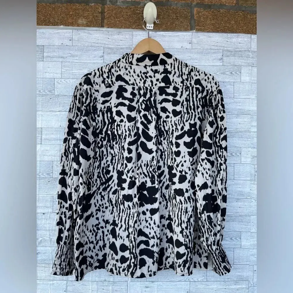 BA&SH Opus Animal Print Blouse in black and ecru size L /8 - Image 9