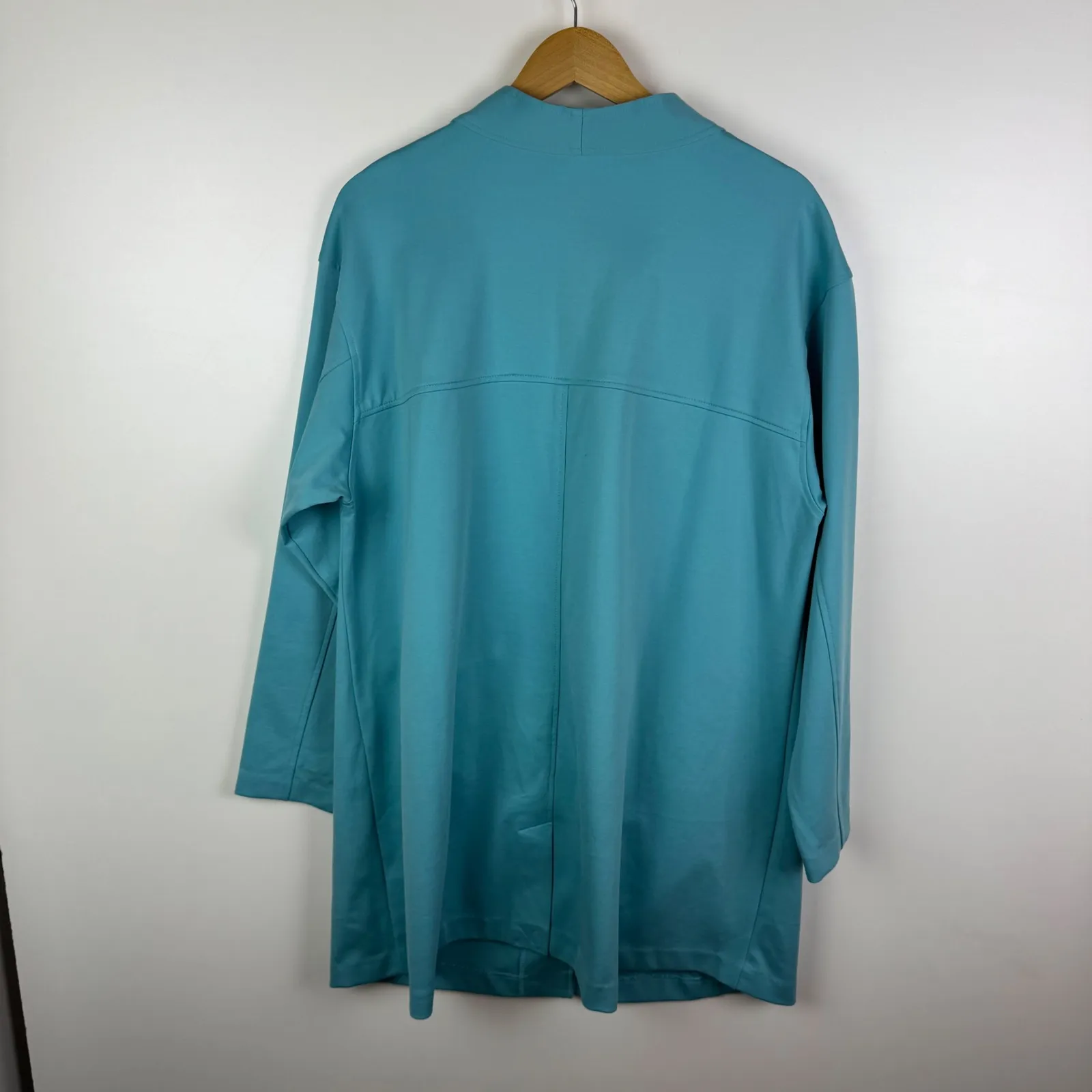 Elements‎ Isaac Mizrahi Live! Knit Cardigan Blazer Aqua Blue Travel Office Chic - Image 3