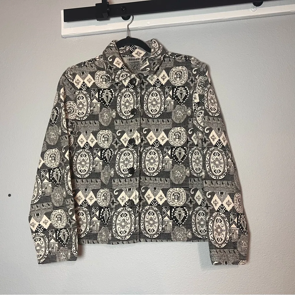 Vintage 90s Woven Tapestry Geometric Patterned Jacket Western Boho Size Small 4 - Image 4