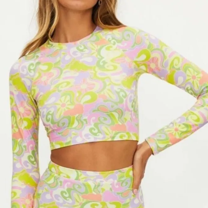 NEW Beach Riot X Free People Rashguard Bikini Swim Set Lindsay Soleil 70s Swirl - Image 2