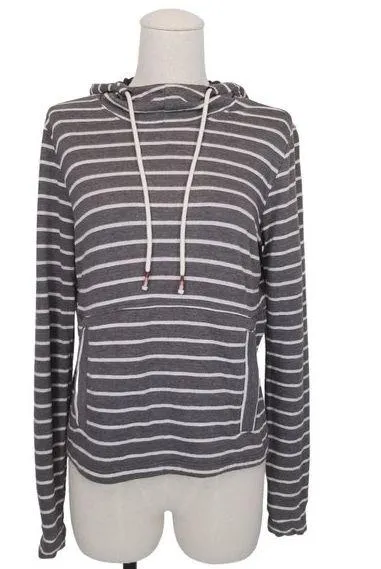 Marine Layer Double Knit Charcoal Gray Stripe Hoodie Sz Small - Image 1