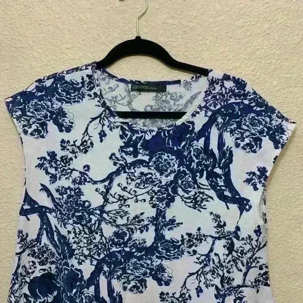 Blue and white floral Zanzea dress sz L lightweight casual modest demure flowers - Image 2