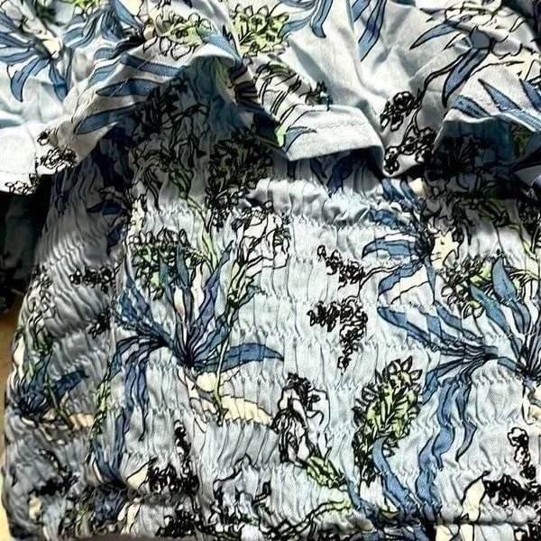 Tiare Hawaii Off Shoulder Floral Blue Smocked Crop Top O/S - Image 6