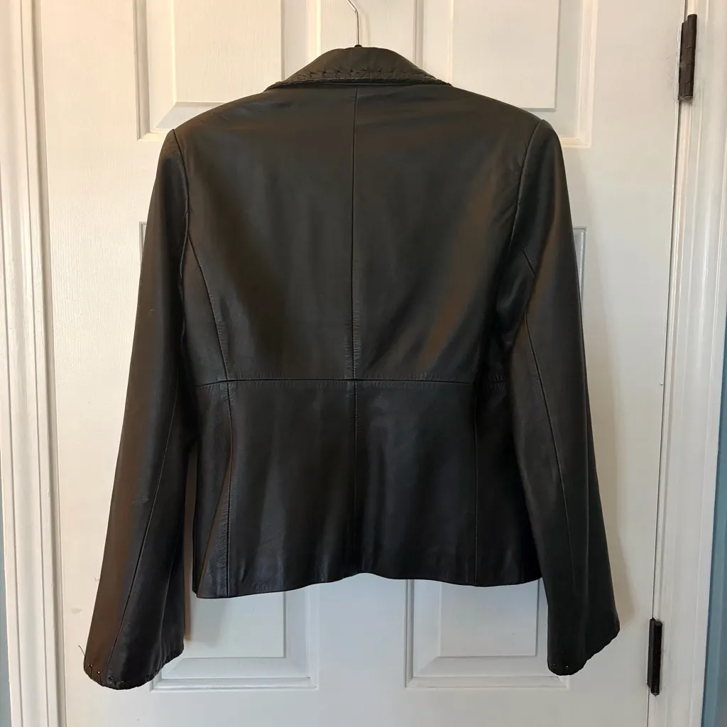 Classic MNG Mango Black Lamb Leather Whipstitch Jacket - Image 4