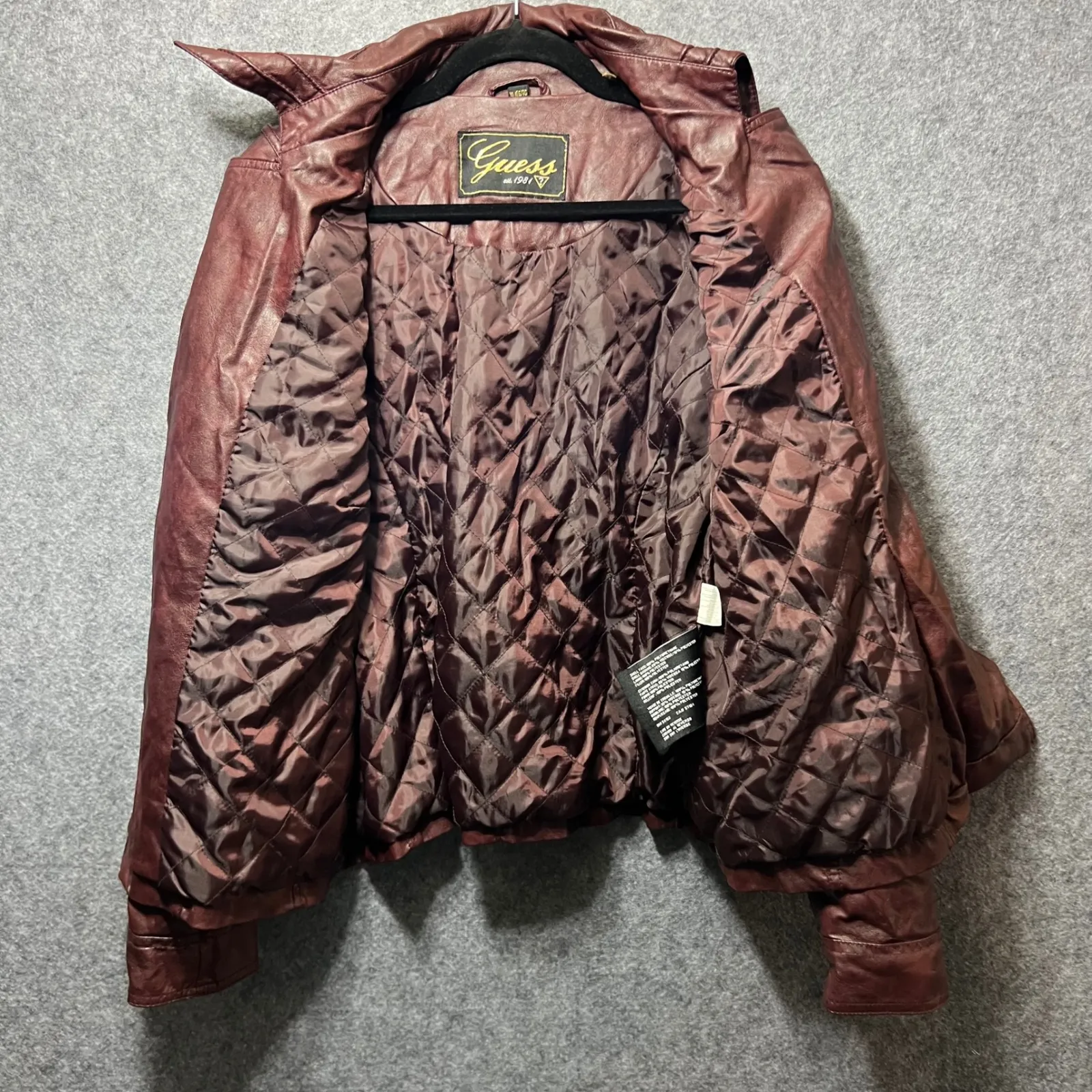 Guess Faux Leather Moto Biker Jacket Quilted Burgundy‎ XL - Image 3