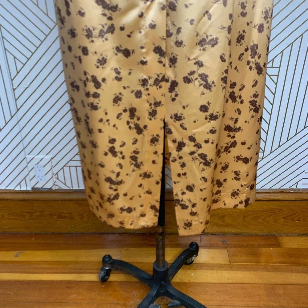 Zara Floral Print‎ Slip Midi Skirt In Tan Gold Brown Satin Size US Medium - Image 10