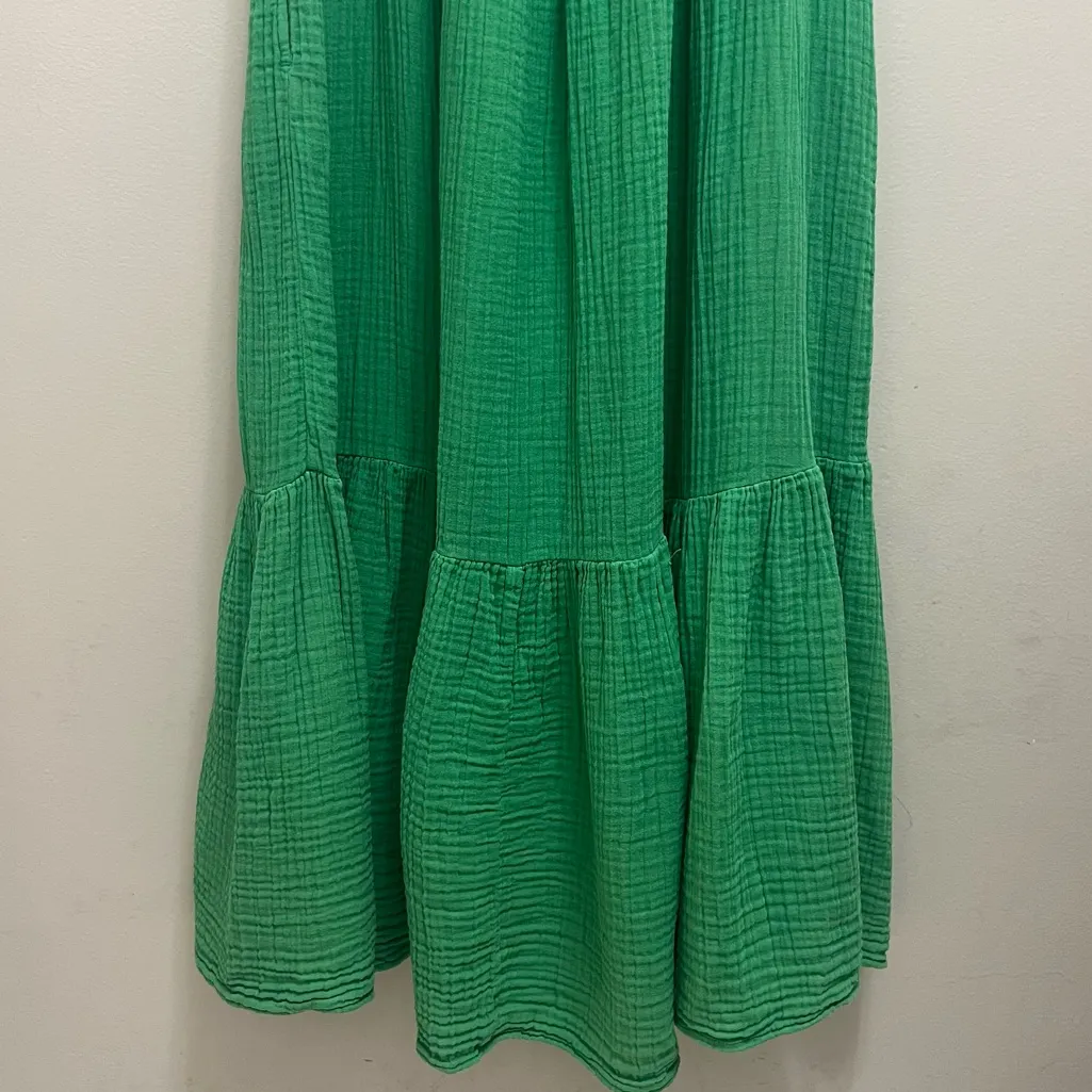 Xirena Rumer Midi Dress Cotton Gauze Tiered Pockets Green Size L Size L - Image 11