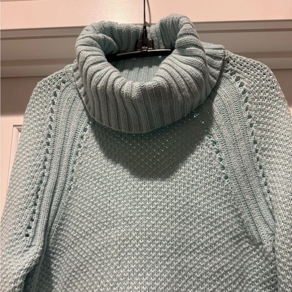 Talbots  Sky Blue Size M Sweater Turtleneck Loose Longer Length Waffle Kn… - Image 4