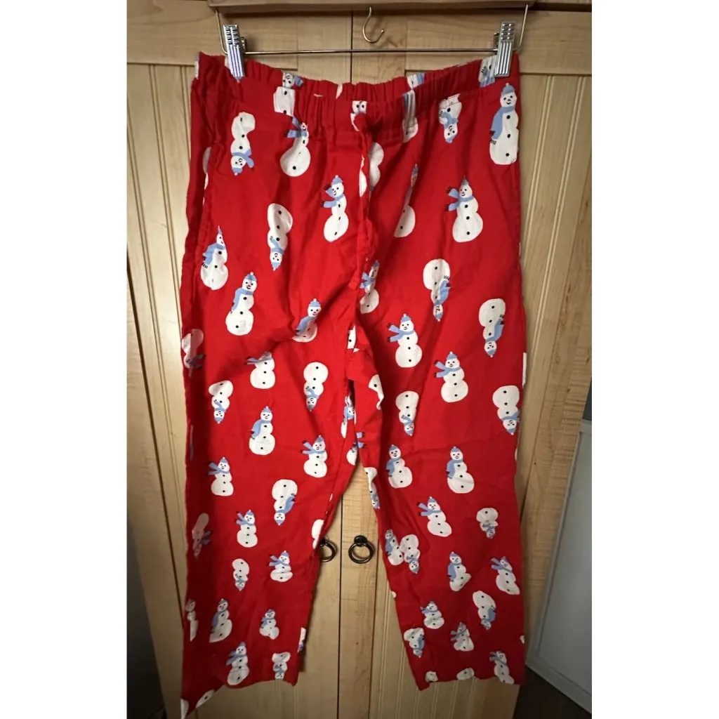 Hanna Andersson Flannel Pajama Set Women’s Snowmen On Red Sz M Christmas Pajamas Size M - Image 3