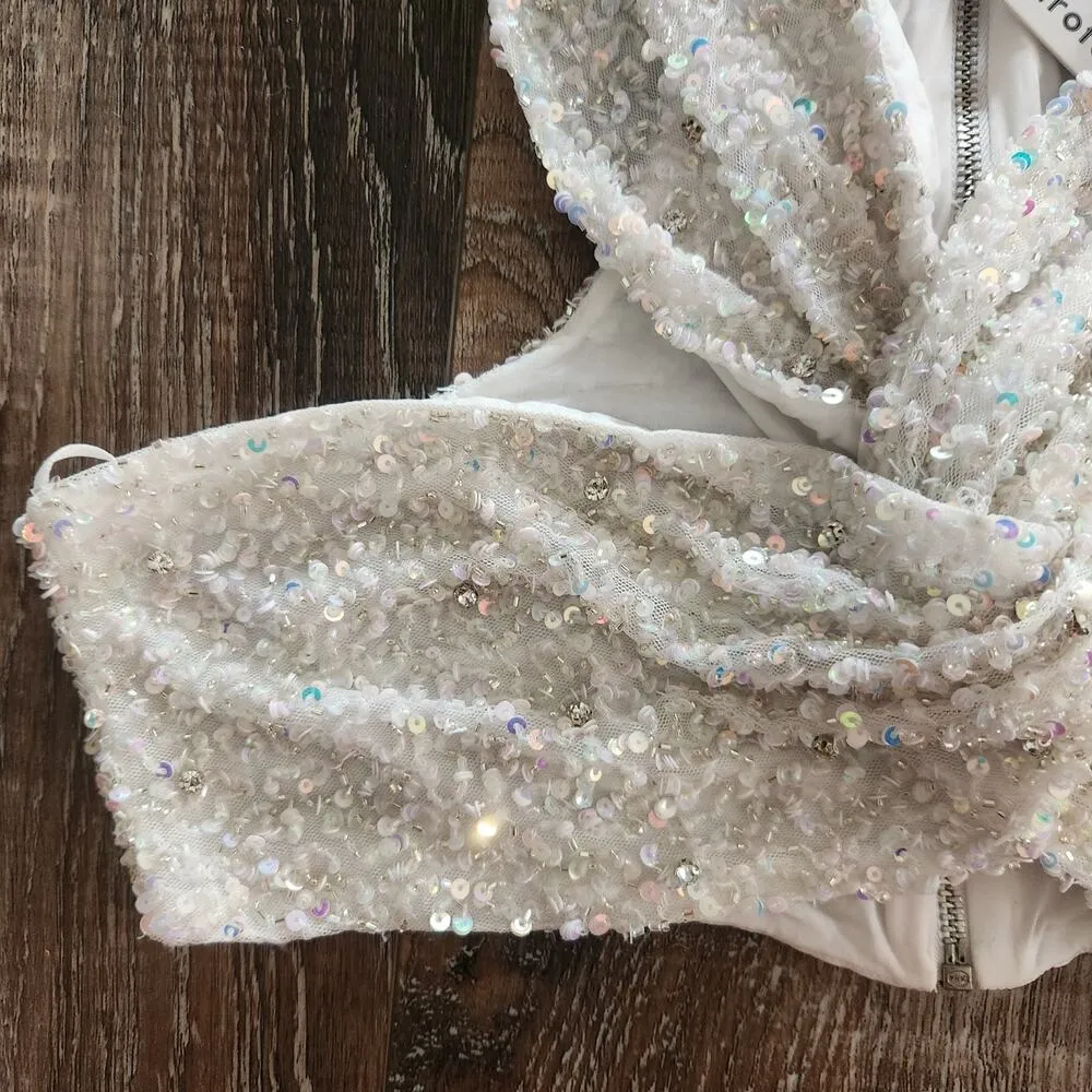 Retrofete Lio Top White Sequin Crystal Criss Cross Tank Size Medium NWT - Image 5