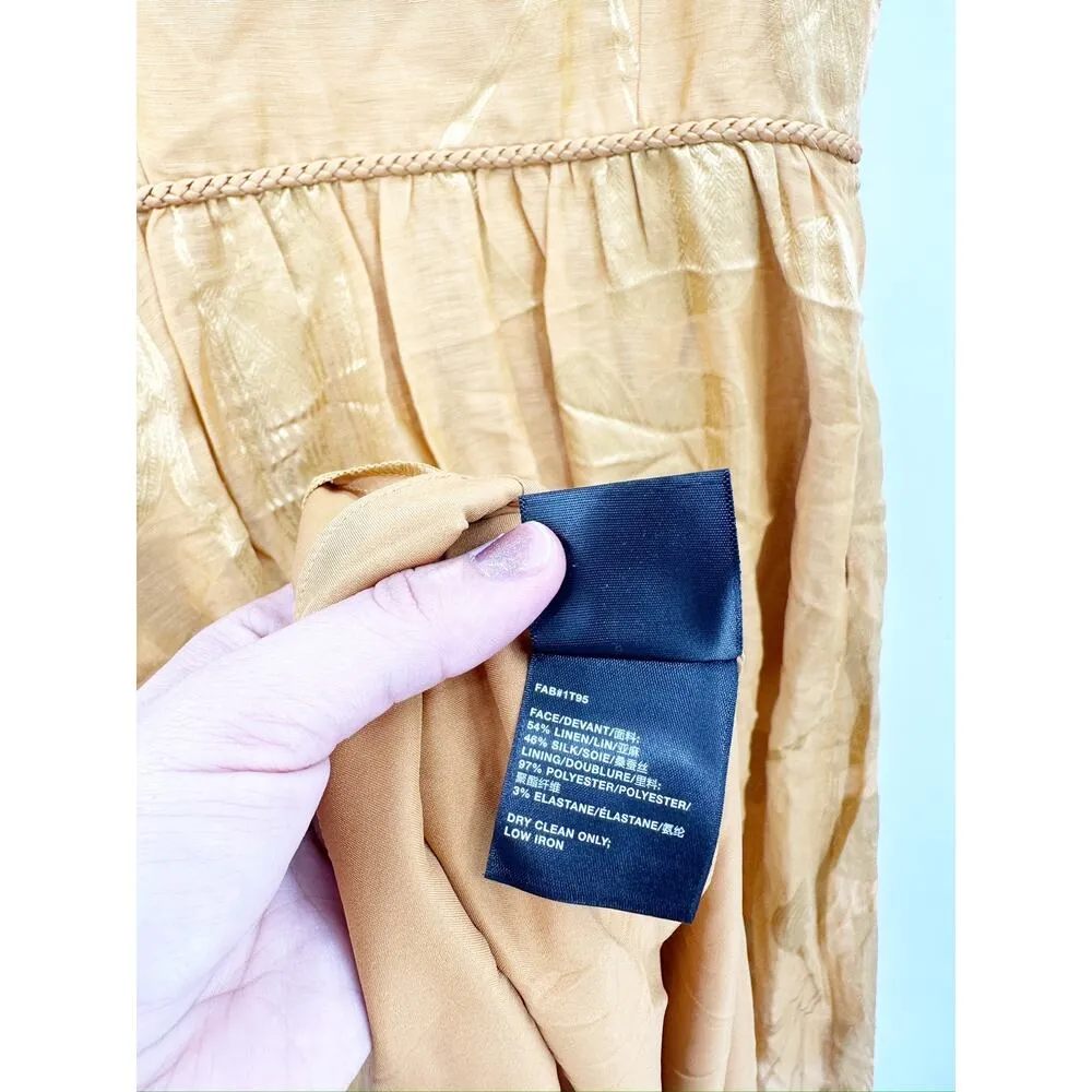 Lafayette 148 New York Lansing Leaf Linen & Silk Jacquard Yellow V-Neck Dress 10 - Image 11