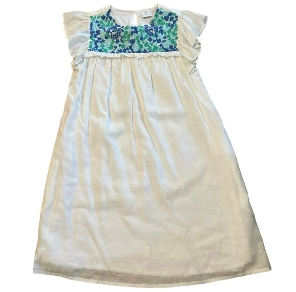 James Ascher White with Turquoise Cerulean Blue Flutter Sleeve Embroidered o - Image 3