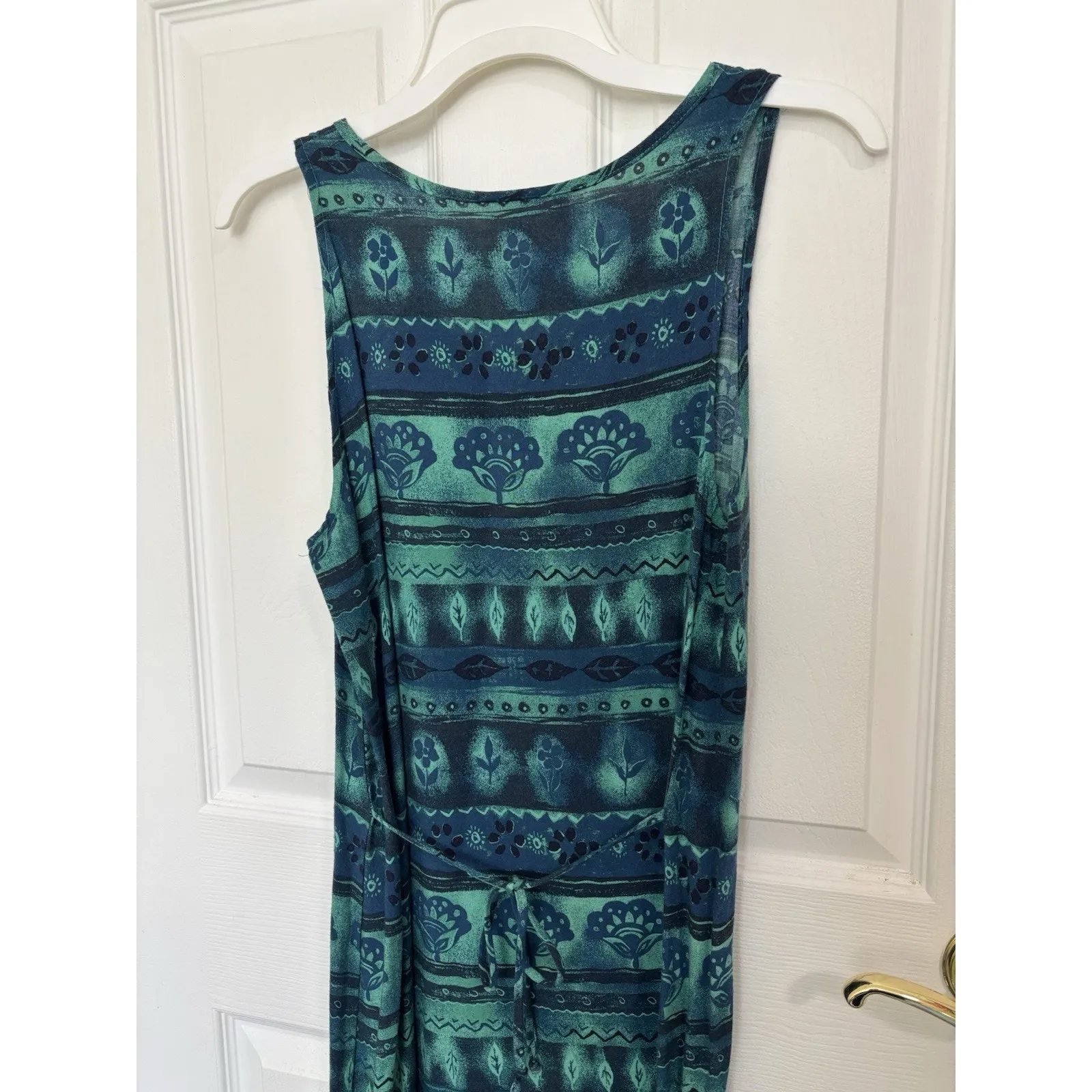 Vtg 90s Beachy Maxi Dress Size Medium Vacation Swim Cover Up Hippie Grunge Blue - Image 6