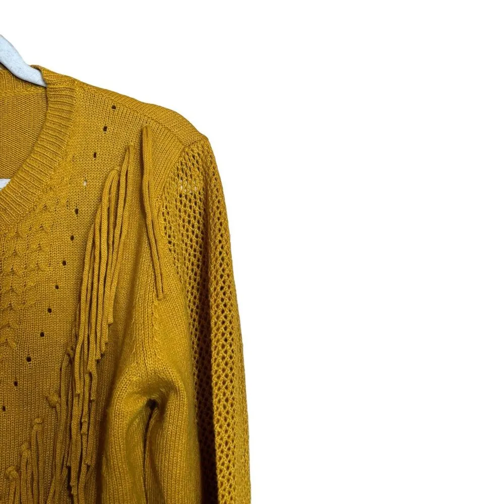 UMGEE Sweater Womens Large Yellow Boho Fringe Pullover Long Sleeve Sweatshirt - Image 5