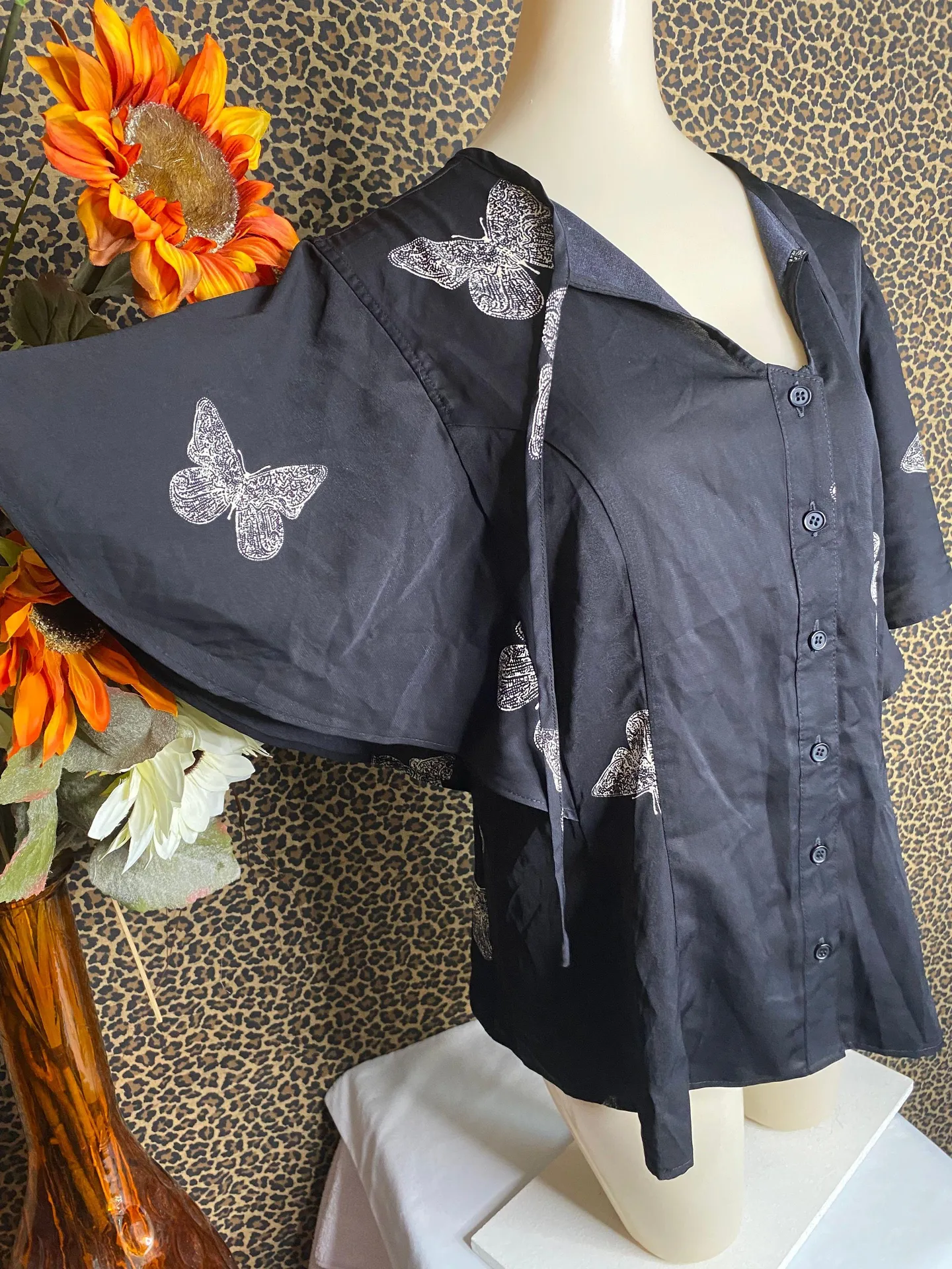1940’s Black Butterfly Print Cecilia Blouse NWT | MEDIUM - Image 6