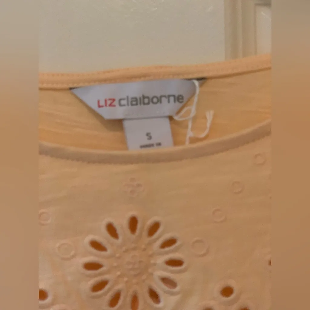 Liz Claiborne Sleeveless Peach Dress with Eyelet Detail.   Size-Small - Image 4