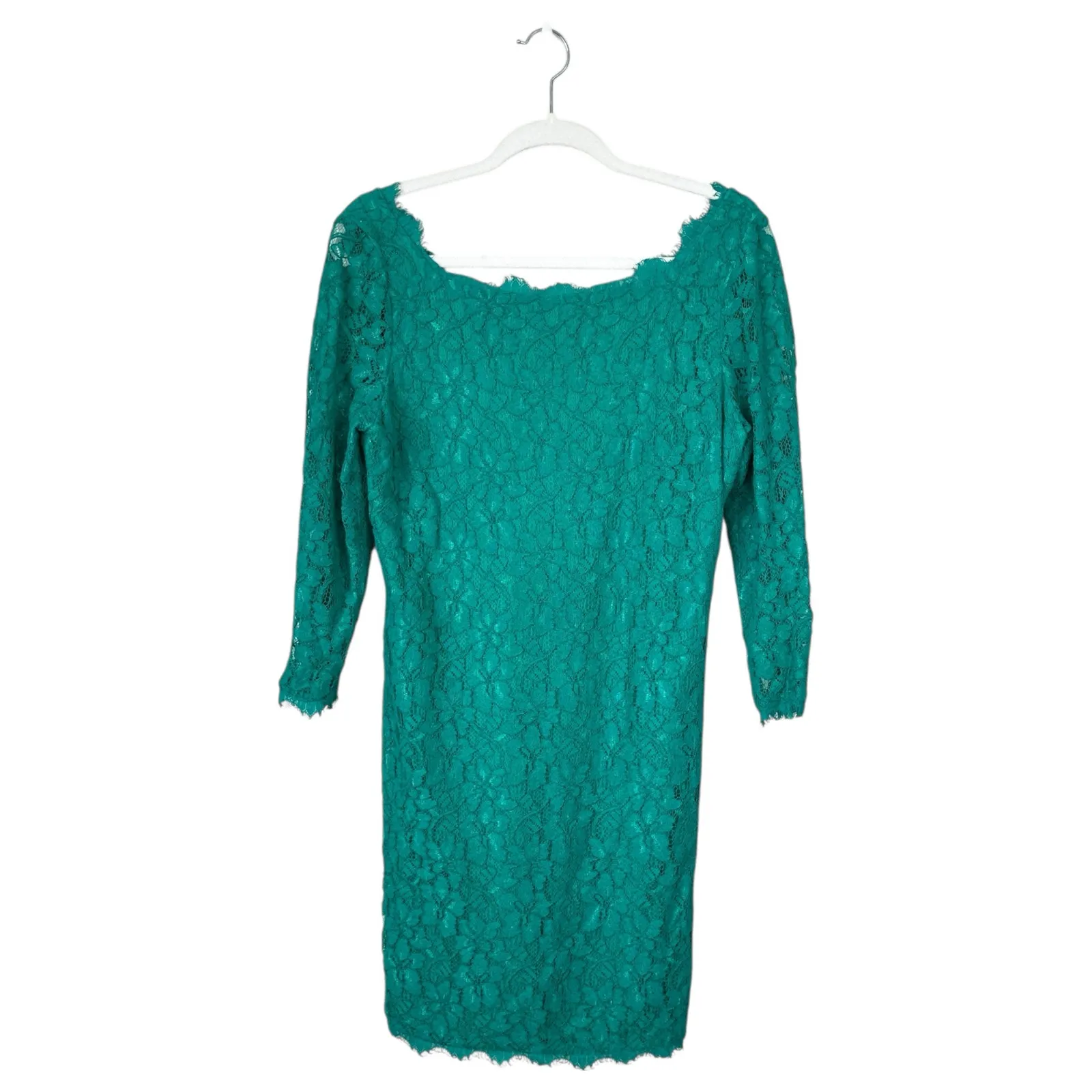 DIANE VON FURSTENBERG Zarita Dress Green Lace Size 10 Mini Sheath Cocktail - Image 4