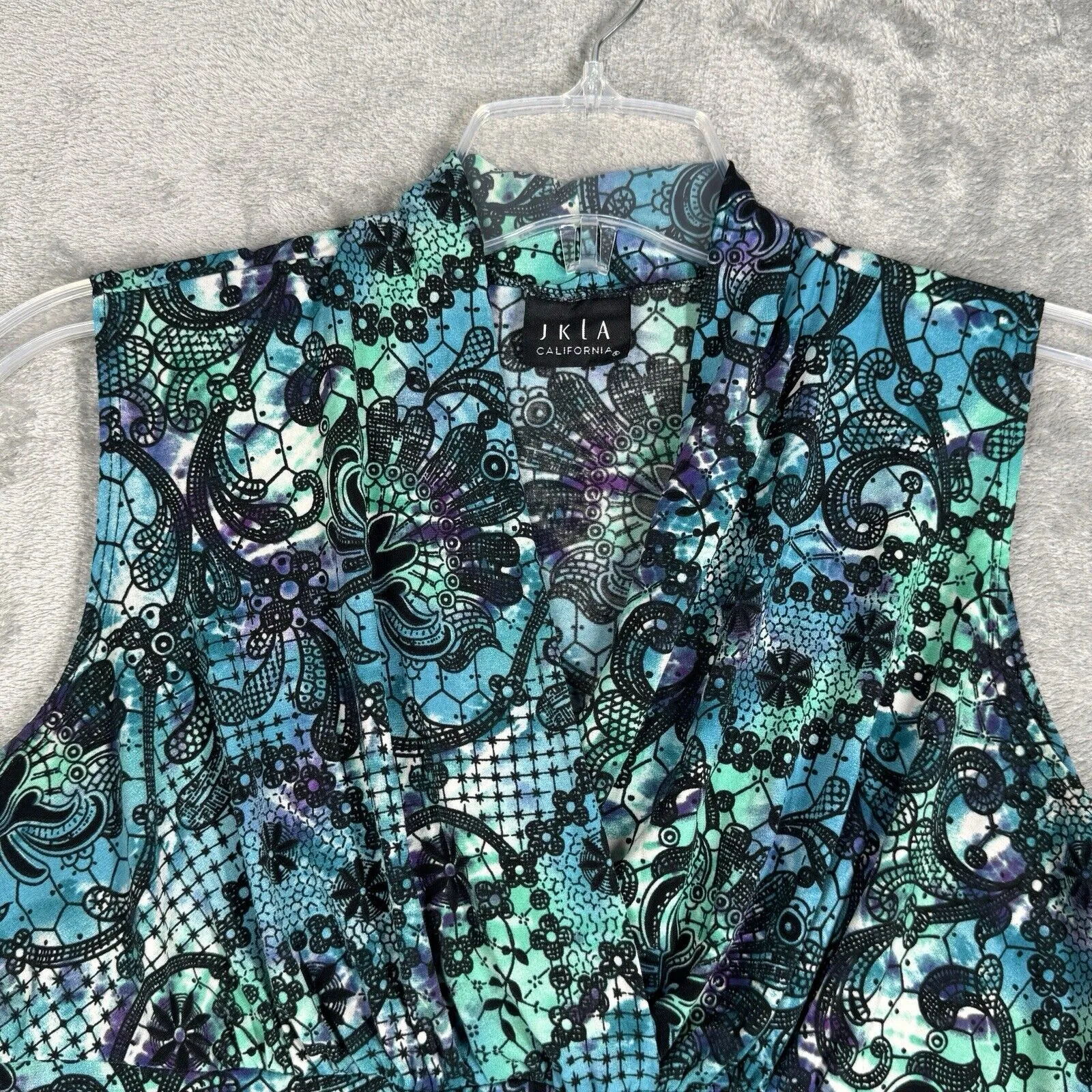 JKLA California Shirt Womens Medium Black Blue Geometric Floral Vintage 2000 Y2K - Image 4