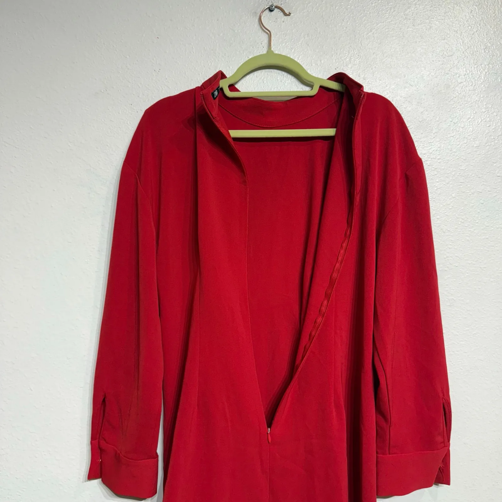Zara Red Pleated Mock Neck Long Sleeve Mini Dress Sz L - Image 10
