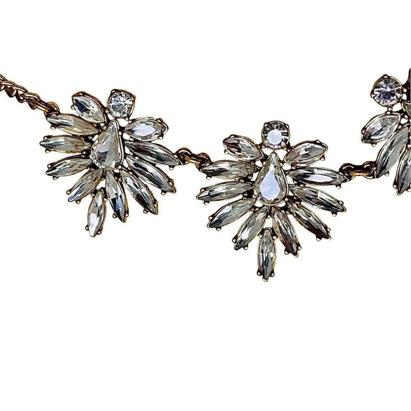 J. Crew‎ Gold Rhinestone Crystal Cluster Statement Padgent Wedding Necklace Gold - Image 2