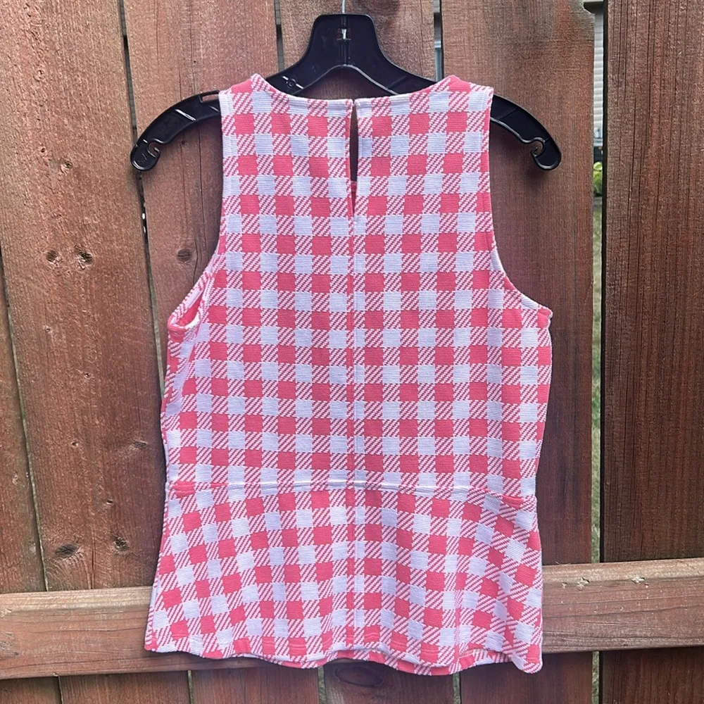 Ann Taylor Sleeveless Gingham Peplum Pink White Top Size Small - Image 3