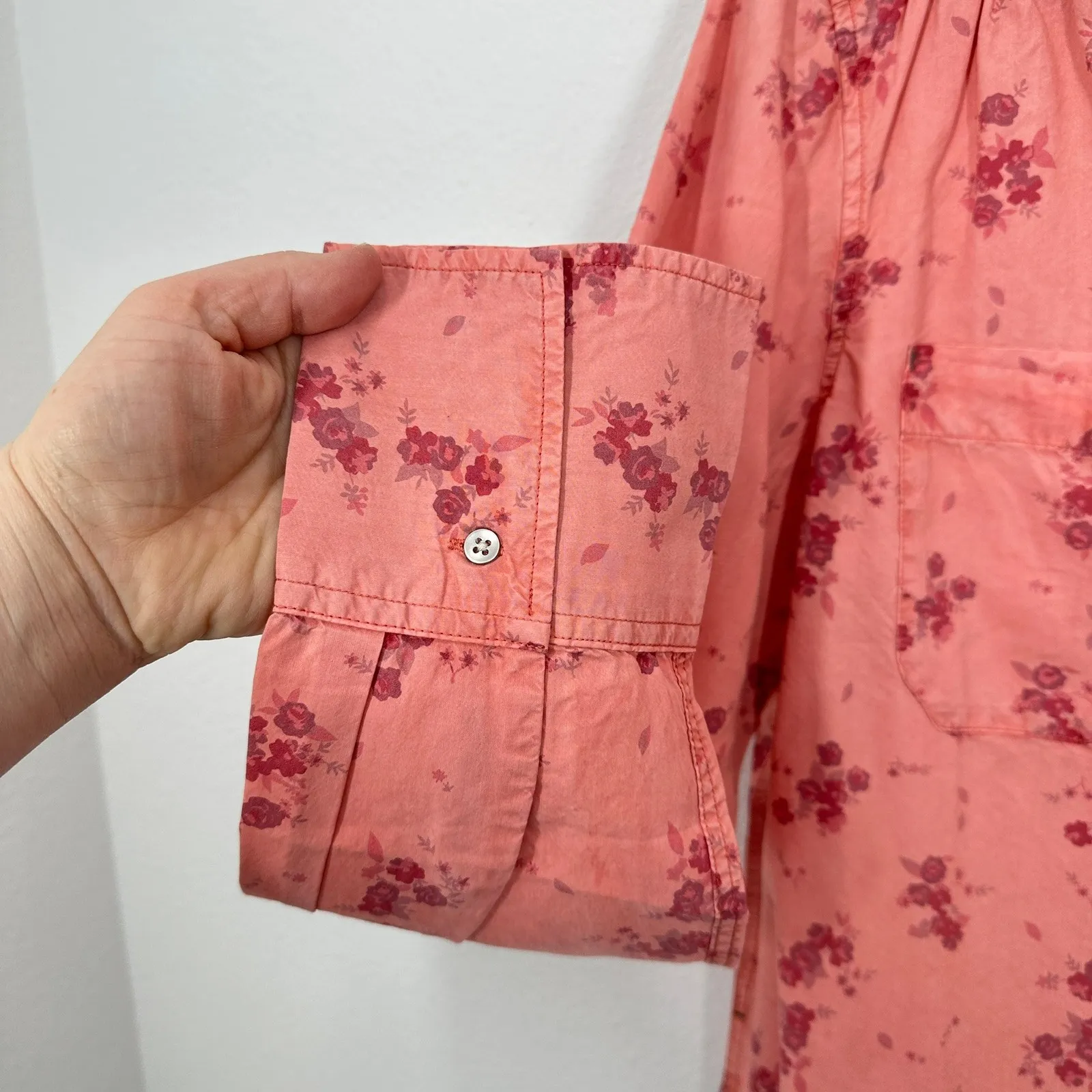 Sundance Coral Floral Button Up Shirt Women's Size M 100% Lyocell Long Sleeve - Image 7