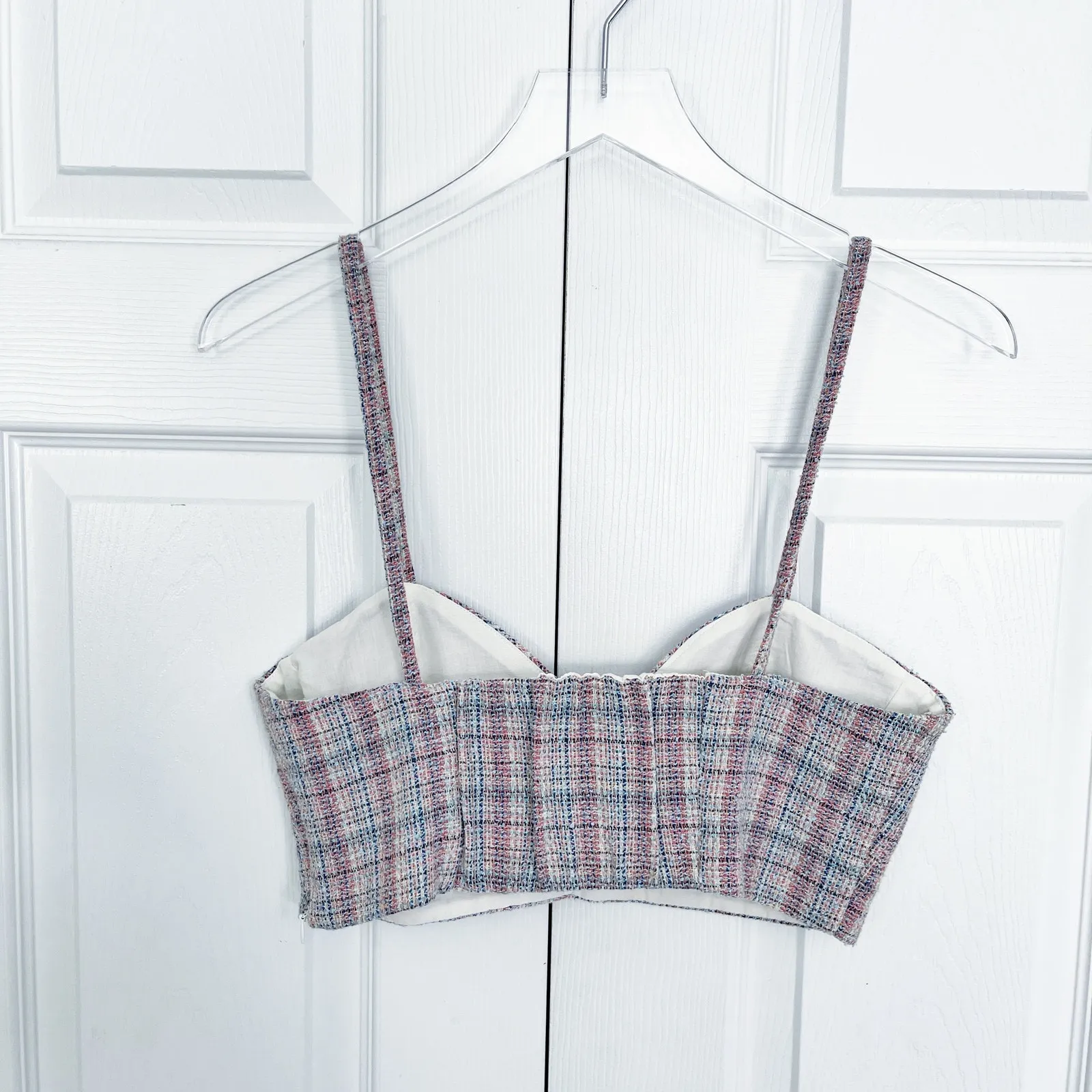 Zara Tweed Checkered Plaid Corset Crop Top - Image 5