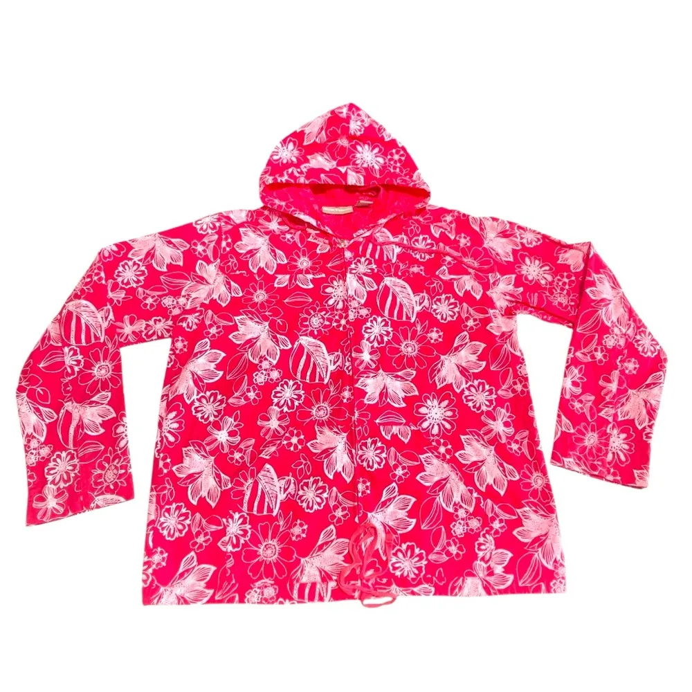 Allyson Whitmore Pink Floral jacket/hoodie size L front zipper long sleeve Size L - Image 6