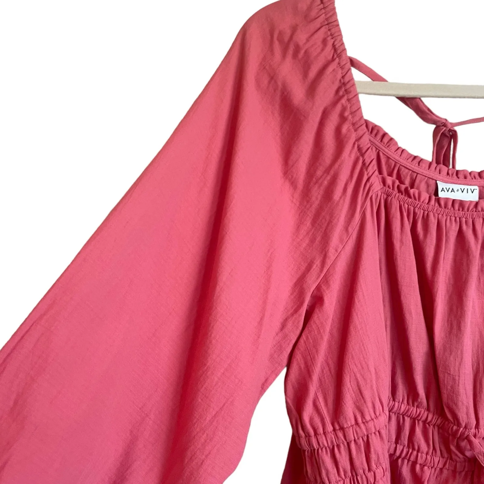 Ava & Viv‎ Women Top 2X Coral Smock Square Neck Back Tie Adjustable Peplum Waist - Image 4