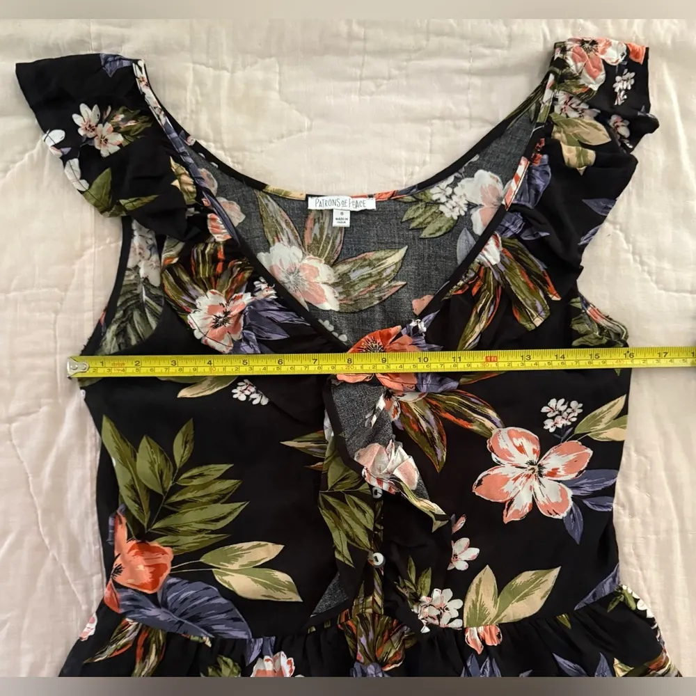 Patrons of Peace Blouse Womens Small Black Floral Ruffled Lightweight Summer Top - Image 8