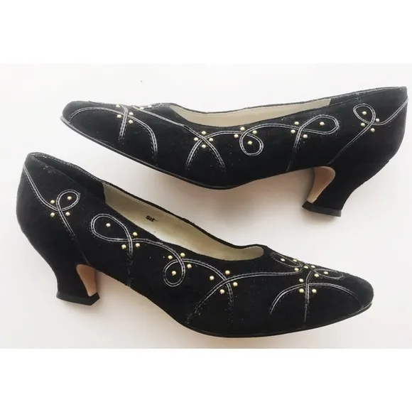 Newport News • Vintage Embellished Suede Heels - Image 2