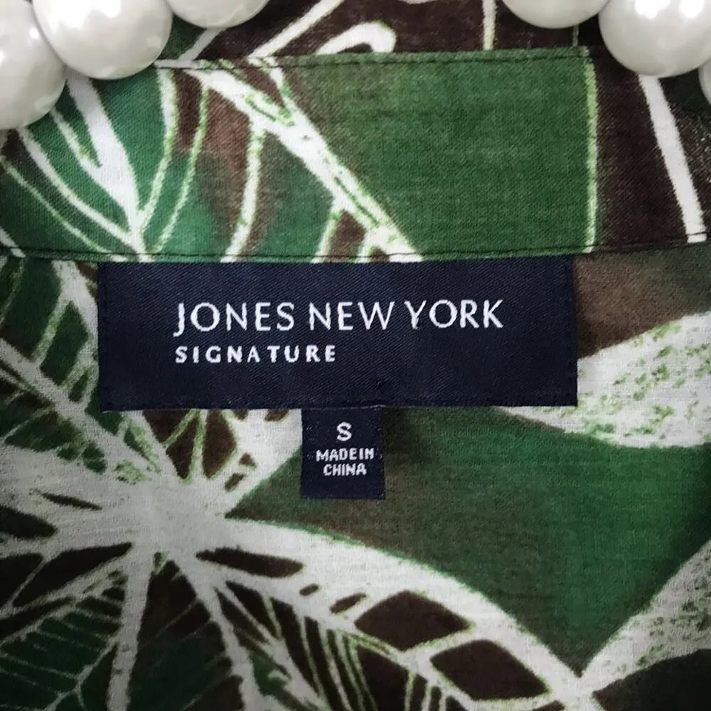 Vintage Jones New York Safari Tropical Plant Leaf Button Front Shirt Green - Image 6