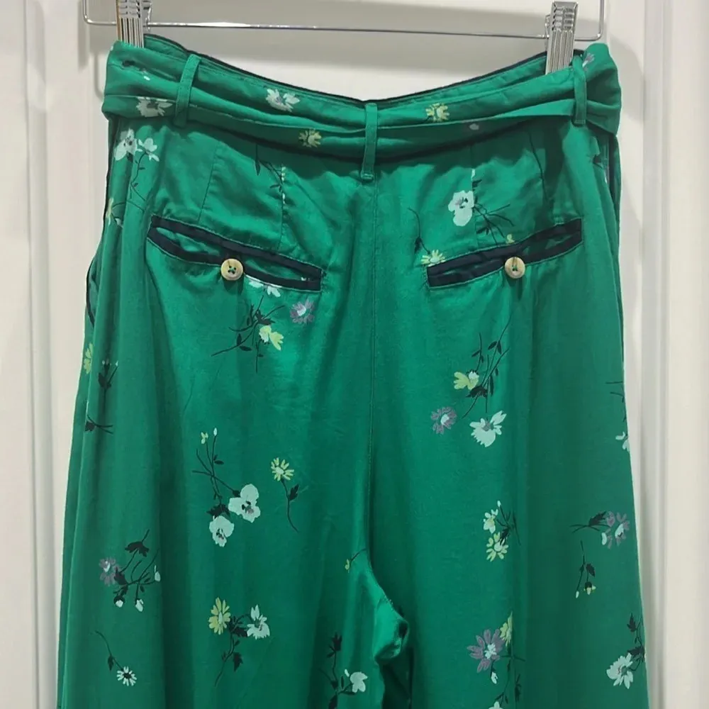 NWOT Free People Bennie Floral Green Printed Trouser Pants Wide Leg Sz 4 - Image 7
