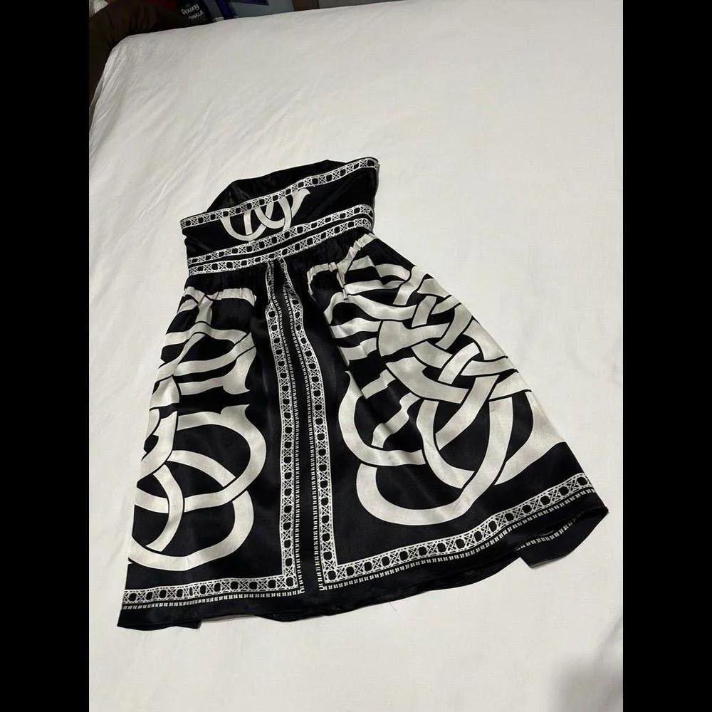 White House Black Market WHBM Size 6 Black White Strapless Cocktail Dress Silk - Image 7