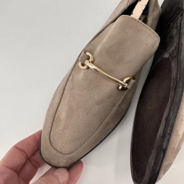 NWT Vintage Havana 7.5 Suede Slip On Loafer Taupe‎ Gold Buckle Polly Mule - Image 11