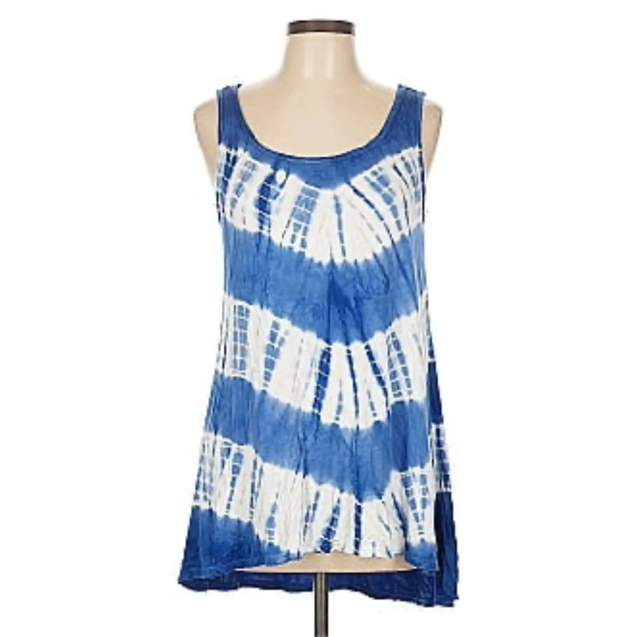 CUPIO Women's Blue Soft Long Tye Dye Scoop Neck Tunic Tank Top sz L Dreamy Festi - Image 2