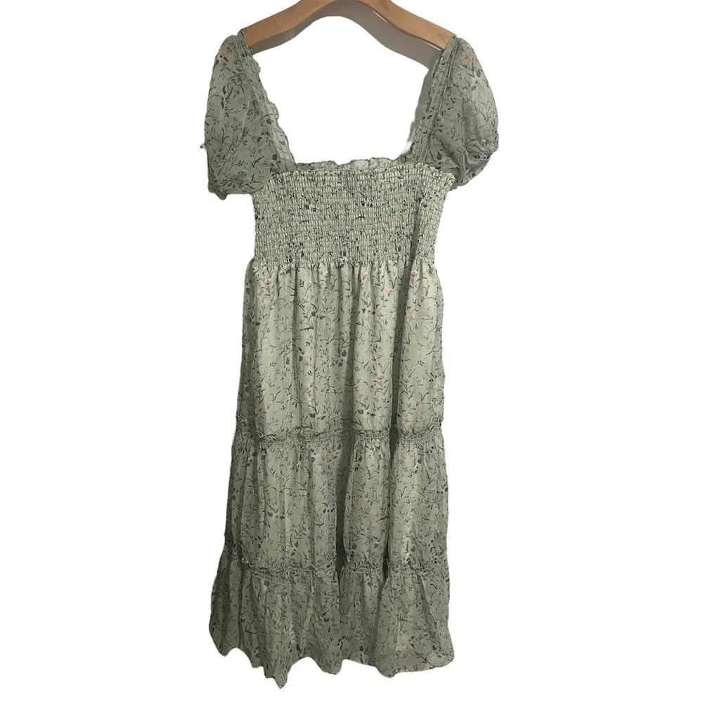 Reverie Maxi Dress Women's Size XL Green Floral Tiered Short Sleeve Casual NEW - Image 9