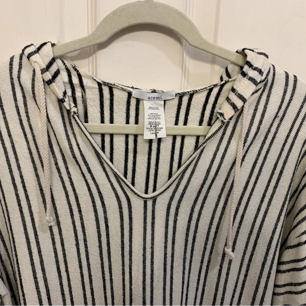 Acemi Off White Black Stripes Sz Large Pullover Hoodie. 2630 - Image 5