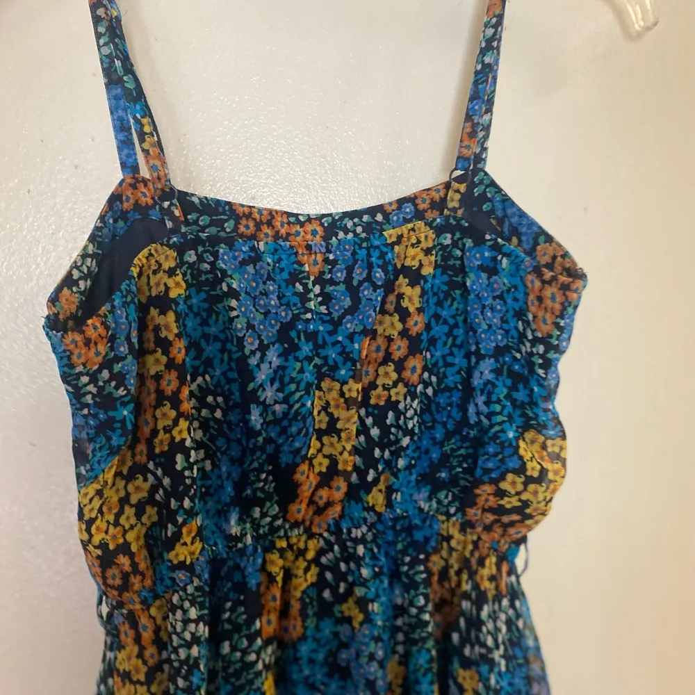 Forever 21 Womens Juniors Mini Sun Dress S Small Floral Blue Orange Yellow - Image 6