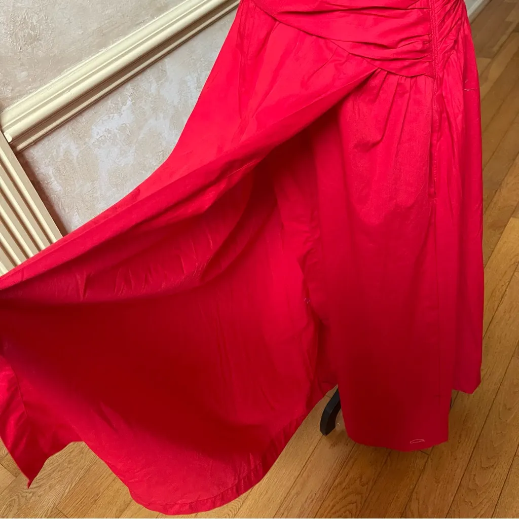 Abercrombie & Fitch One Shoulder Cutout Maxi Wrap Cotton Dress Red Sz Large - Image 4