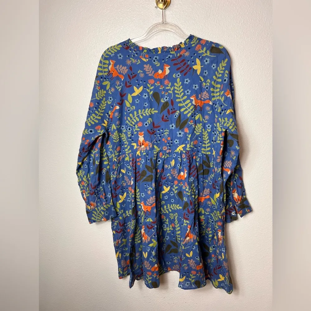 Olivia James The Label 100% Cotton Waverly True Blue Floral Foxes Dress Size L Size L - Image 3