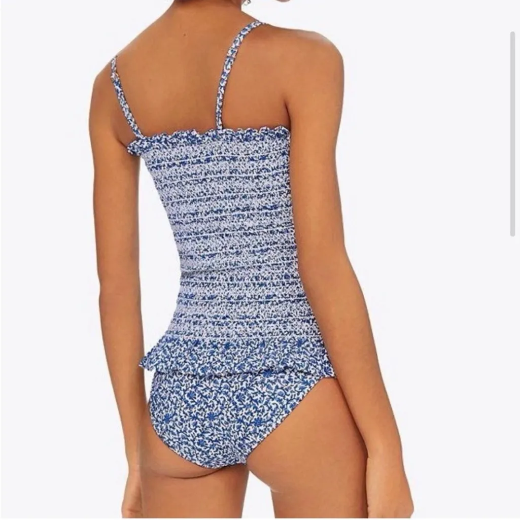 Tory Burch Costa Printed One Piece Blue Keepsake Smocked Swimsuit W1786 Sz L - Image 2