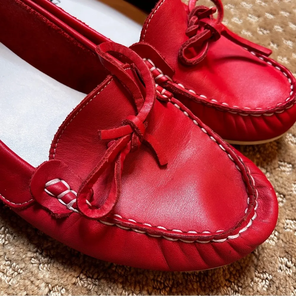 CLIF Made in Italy SZ 41 Red Leather Loafers Moccasins Preppy Retro 90s Academia - Image 9