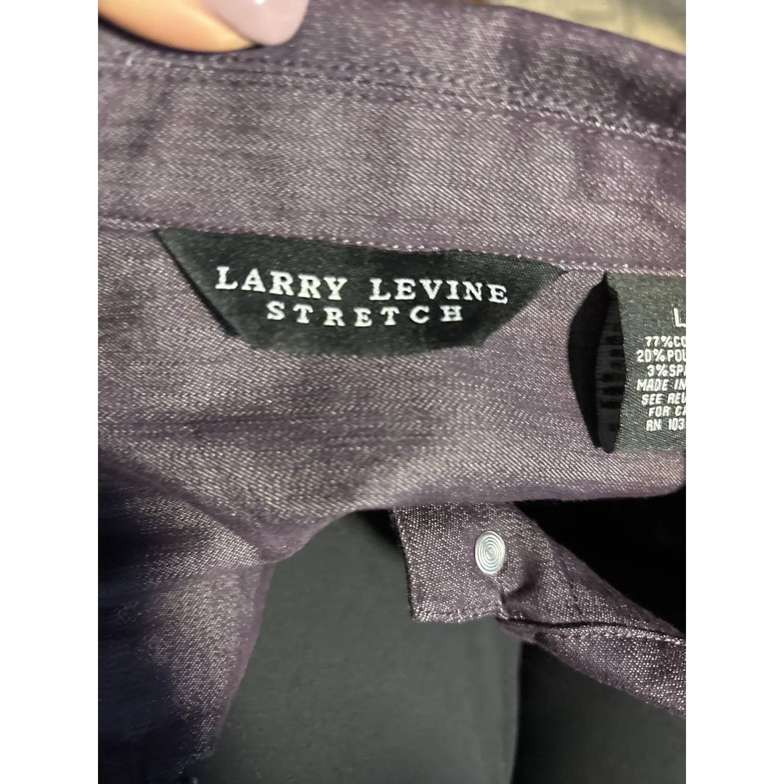 Larry Levine Stretch Denim Jacket Eggplant Purple Button Front Career Large - Image 6