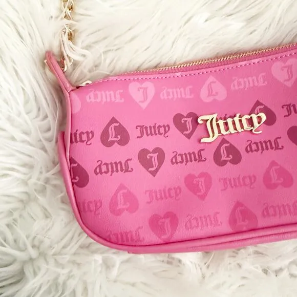 JUICY COUTURE | Pink "Girls Just Wanna Have Fun" Shoulder Bag Y2K Hearts Ombré - Image 2