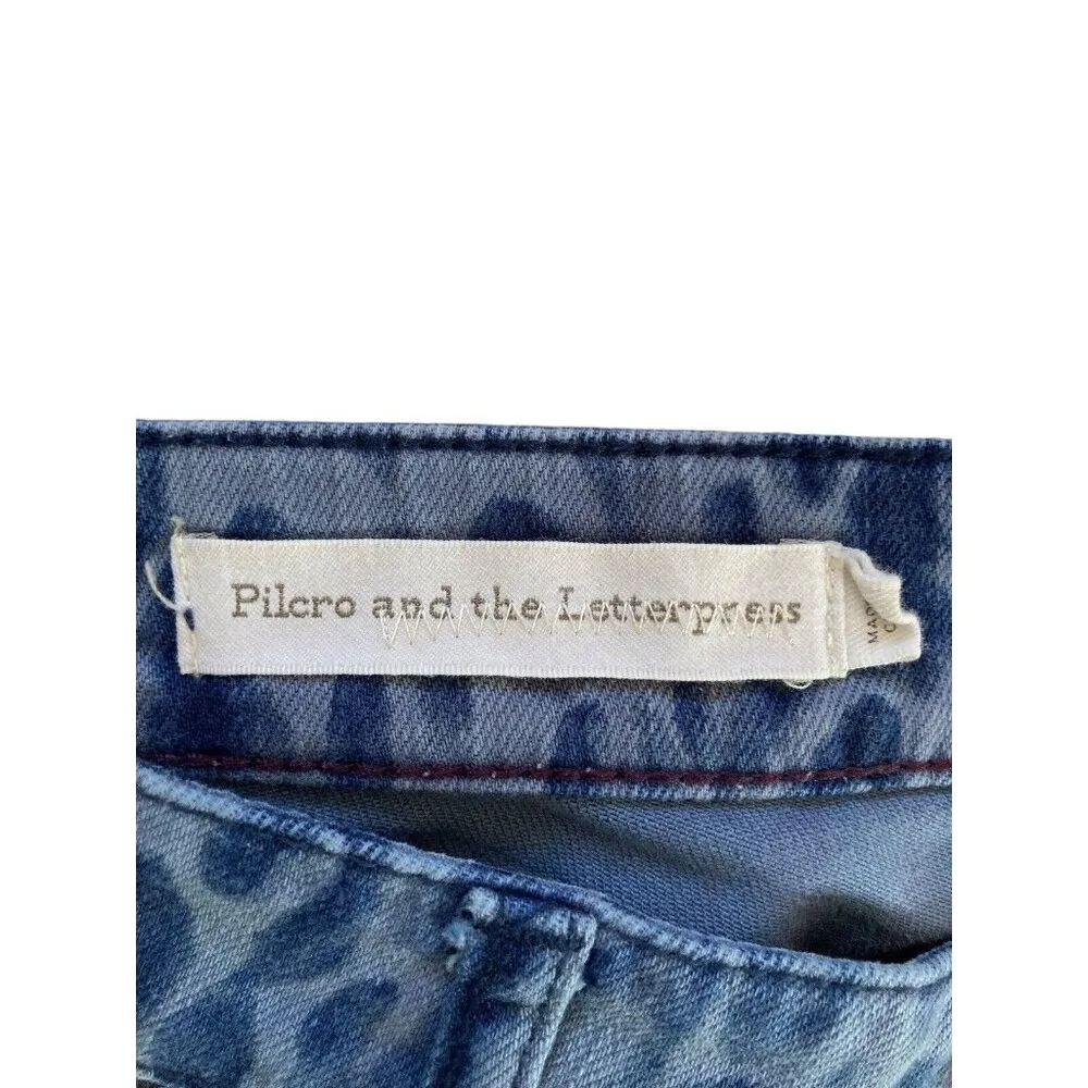 Pilcro and the Letterpess Mid Rise Skinny Jeans Womens Size 27 Blue Leopard Boho - Image 6