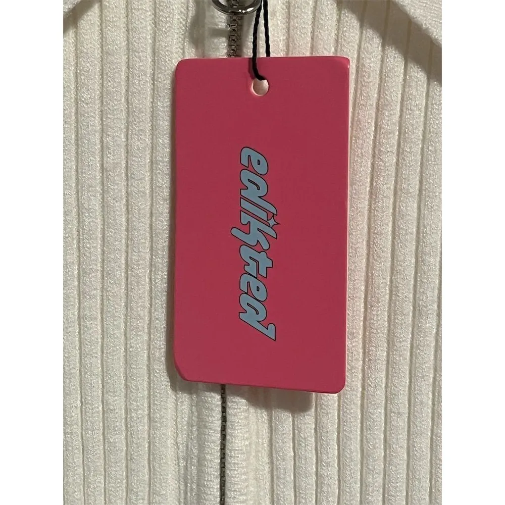 Edikted Ribbed Knit Cardigan Sweater Womens Size S Cream Collared Double Zip NEW - Image 8