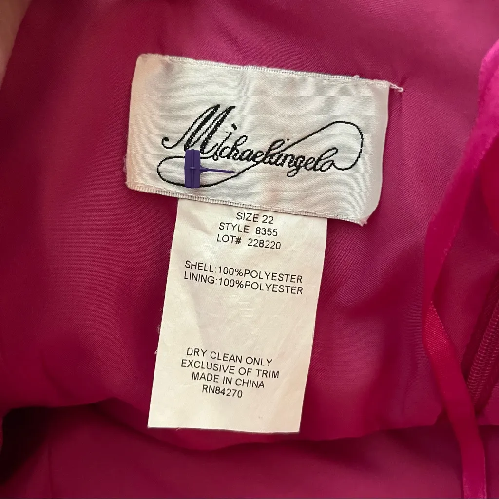 Vtg Y2K Michaelangelo Strapless Fit & Flare Dress Boning Tulle Lined Fuchsia 22 - Image 3