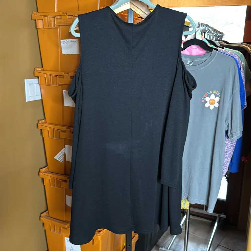 Boo Hoo Plus RIBBED OPEN SHOULDER SWING DRESS Black Size 16 - Image 10